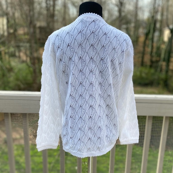 Vintage 60s White Cardigan Pointelle Sweater - Picture 2 of 8